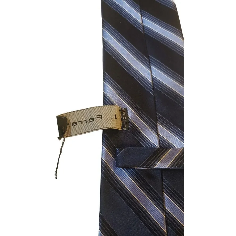 J. Ferrar 100% Silk Neck Tie Navy Blue & Lt Blue Stripes‎ Men Necktie